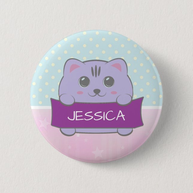 Cute Kitten Personalised Polka Dot Knapp (Framsida)
