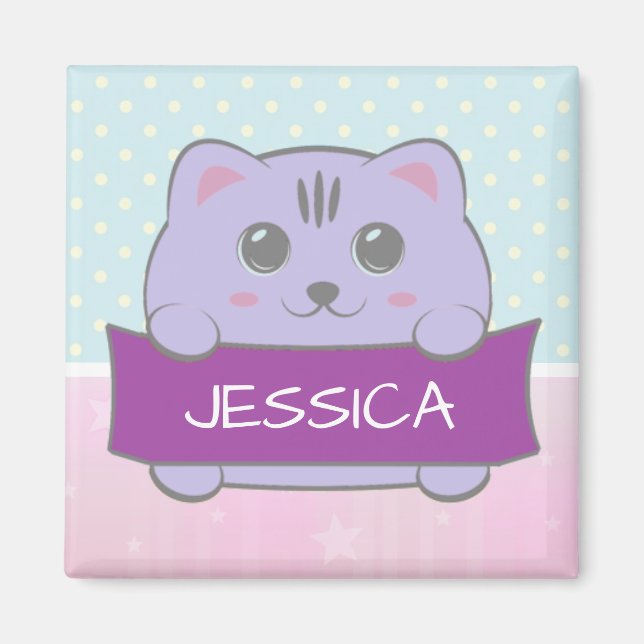Cute Kitten Personalised Polka Dot Magnet (Framsidan)