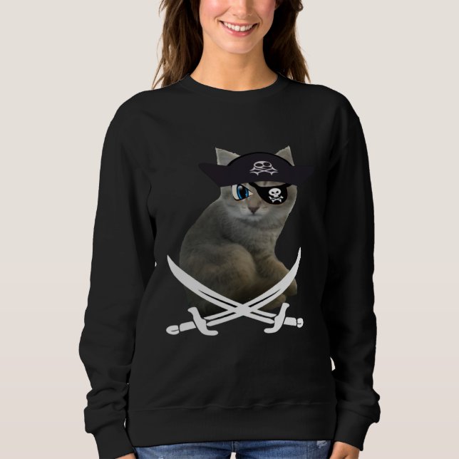 Cute Kitten Pirate wearing eye patch hat fun cat T Shirt (Framsida)