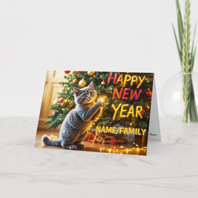 Cute Kitten Playing With Fairy Lights  Helgkort (Framsida)