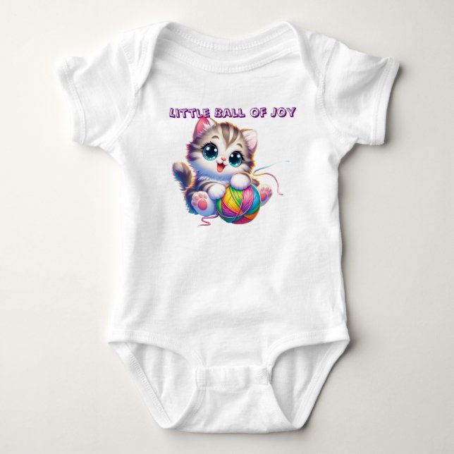 Cute Kitten Playing With Yarn Baby Bodysuit T Shirt (Framsida)
