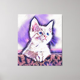 Cute Kitten Porträtt Digital Art Painting Canvastryck