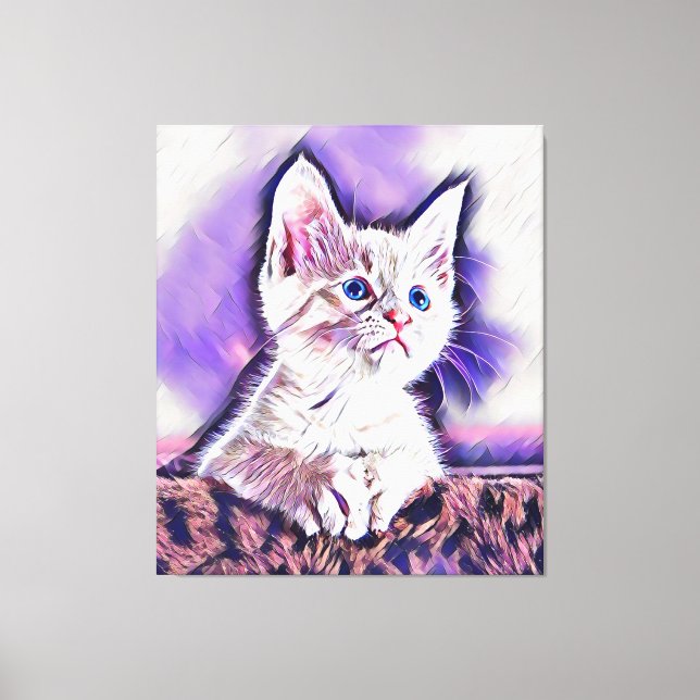 Cute Kitten Porträtt Digital Art Painting Canvastryck (Framsida)