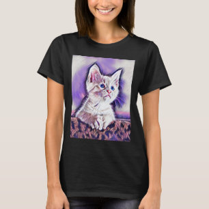 Cute Kitten Porträtt Digital Art Painting T-Shirt