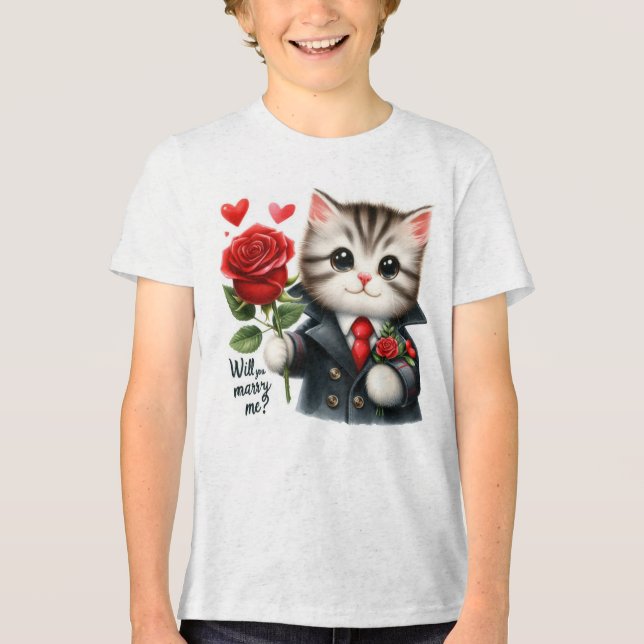Cute Kitten Proposal T-Shirt for Kids | Will You M (Framsida)