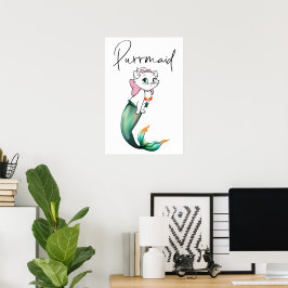 Cute Kitten Purrmaid - Roligt Sjöjungfru Cat Desig Poster