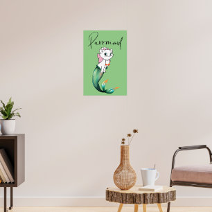 Cute Kitten Purrmaid - Roligt Sjöjungfru Cat Desig Poster