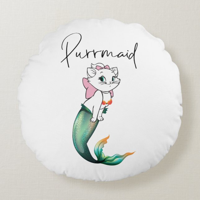 Cute Kitten Purrmaid - Roligt Sjöjungfru Cat Desig Rund Kudde (Framsidan)