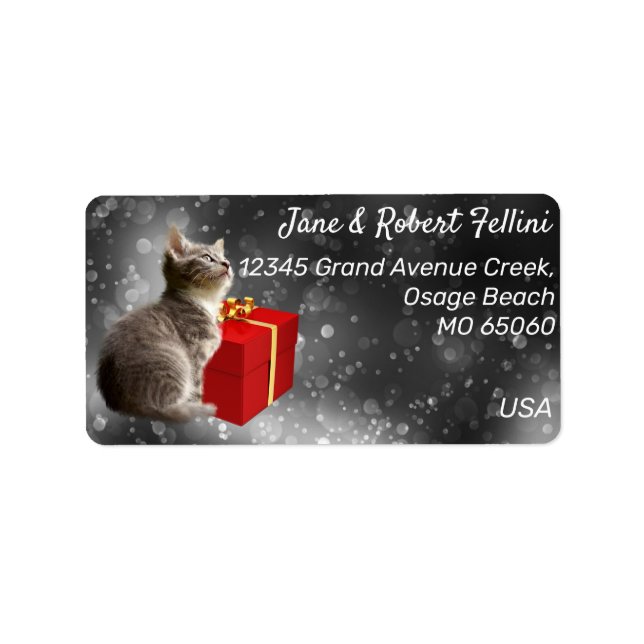 Cute Kitten Red presentbox festive anpassningsbar  Adressetikett (Framsidan)