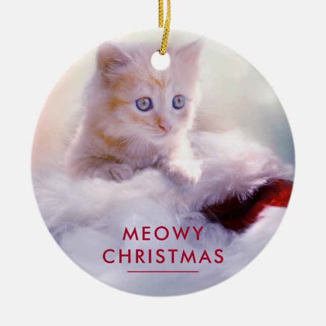 Cute Kitten Resten på jultomten Meowy-jul Julgransprydnad Keramik (Framsidan)