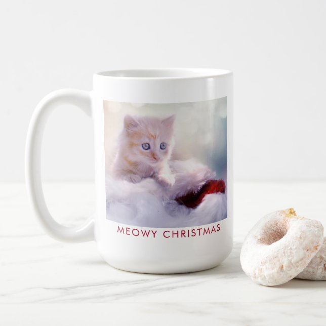 Cute Kitten Resten på jultomten Meowy-jul Kaffemugg (Med munk)