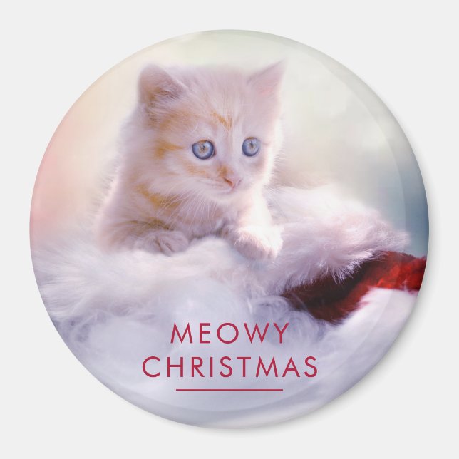 Cute Kitten Resten på jultomten Meowy-jul Magnet (Framsidan)