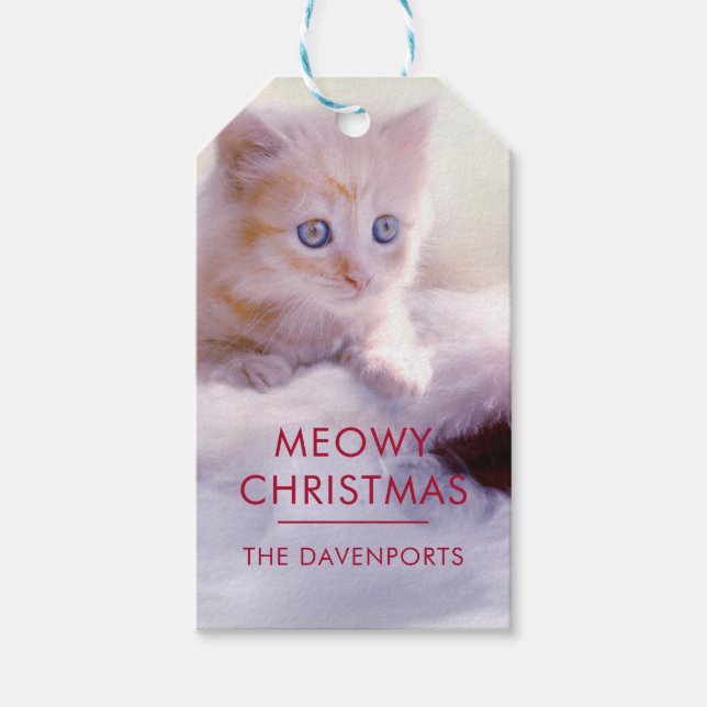 Cute Kitten Resten på jultomten Meowy-jul Presentetikett (Framsidan)