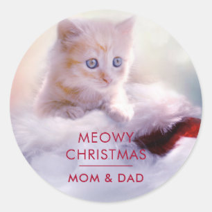 Cute Kitten Resten på jultomten Meowy-jul Runt Klistermärke