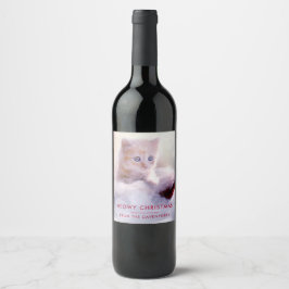 Cute Kitten Resten på jultomten Meowy-jul Vinflaska Etikett