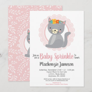 Cute Kitten Rosa Girls Baby Sprinkle-inbjudan Inbjudningar
