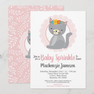Cute Kitten Rosa Girls Baby Sprinkle-inbjudan Inbjudningar
