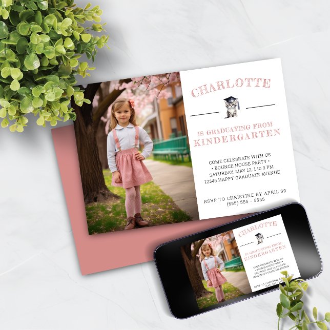 Cute Kitten Rosa Kindergarten Studenten Inbjudningar (Skapare uppladdad)