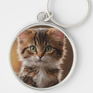 Cute Kitten Rund Silverfärgad Nyckelring