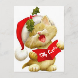 Cute Kitten Singing jul Caroler Postcard Helg Vykort