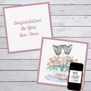 Cute Kitten Sitta i en del blommor, nya hem Kort