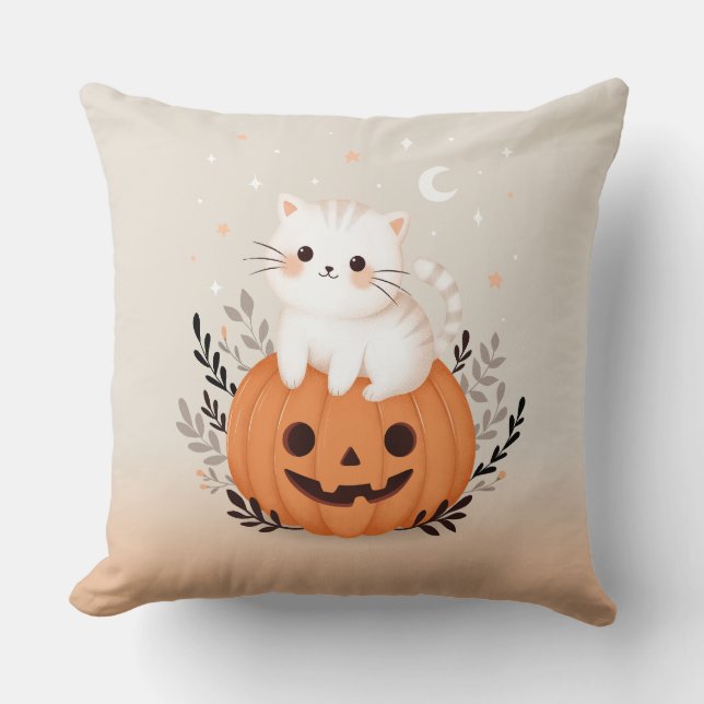 Cute Kitten Sitta på Pumpkin Modern Halloween Kudde (Framsida)