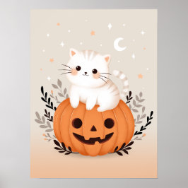 Cute Kitten Sitta på Pumpkin Modern Halloween Poster