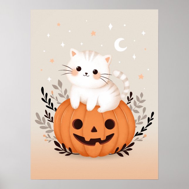 Cute Kitten Sitta på Pumpkin Modern Halloween Poster (Framsidan)