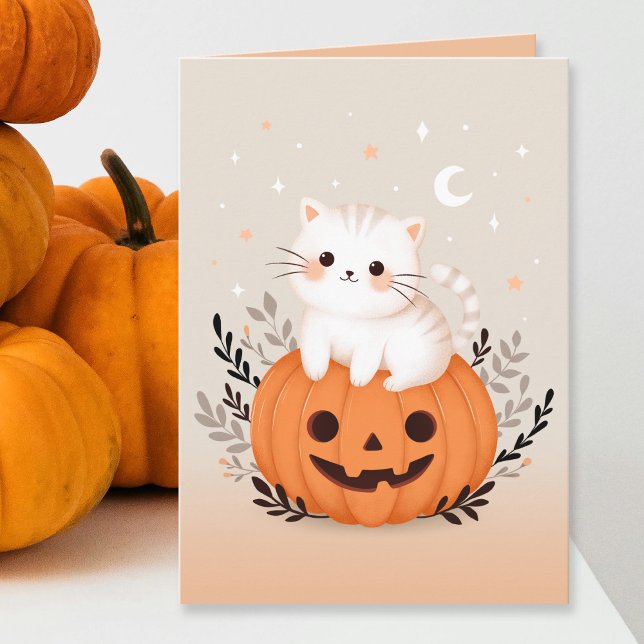 Cute Kitten Sitta på Pumpkin Pastel Halloween Kort (Skapare uppladdad)