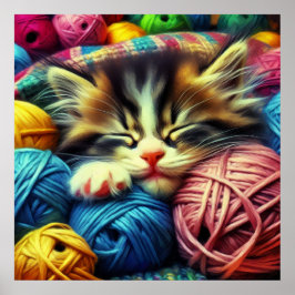 Cute Kitten Sleeping under en Blanket Poster