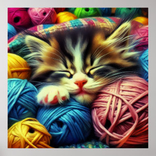 Cute Kitten Sleeping under en Blanket Poster