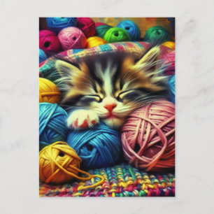 Cute Kitten Sleeping under en Blanket Vykort