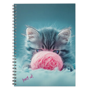 Cute Kitten spelar med Rosa Wool Boll Anteckningsbok