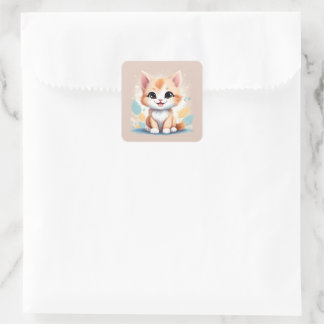 Cute Kitten Square Stickers Fyrkantigt Klistermärke