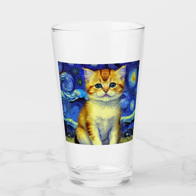 Cute Kitten Starry Night Van Gogh Glaskopp (Framsida)