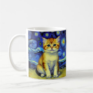 Cute Kitten Starry Night Van Gogh Kaffemugg