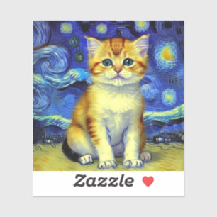 Cute Kitten Starry Night Van Gogh Klistermärken