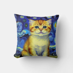 Cute Kitten Starry Night Van Gogh Kudde