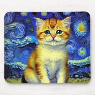 Cute Kitten Starry Night Van Gogh Musmatta