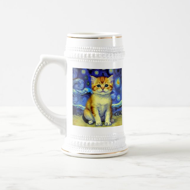 Cute Kitten Starry Night Van Gogh Sejdel (Vänster)