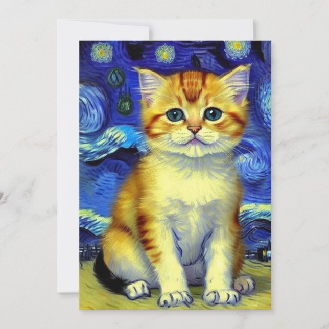 Cute Kitten Starry Night Van Gogh Spara Datumet (Framsida)
