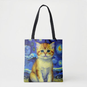 Cute Kitten Starry Night Van Gogh Tygkasse