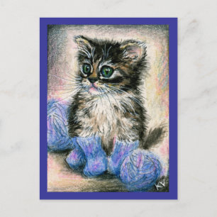 Cute kitten stickade med garn vykort