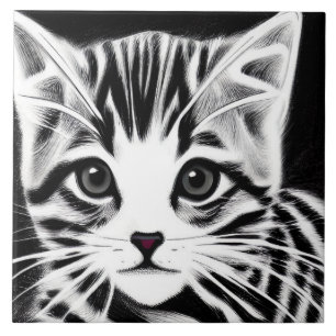 Cute kitten, svart, vit kakelplatta