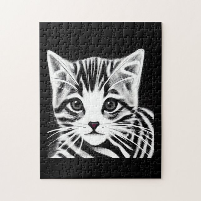 Cute kitten, svart, vit pussel (Vertikal)