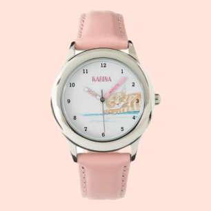 Cute Kitten Tabby katt Animal Girly Kids Armbandsur