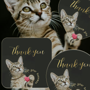 Cute Kitten Tack för ditt företag med hjärta Fyrkantigt Klistermärke