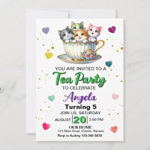 Cute Kitten Tea Party, oavsett ålder Inbjudningar
