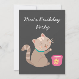 Cute kitten tekopp-flickans födelsedagstest party inbjudningar