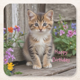 Cute Kitten Underlägg Papper Kvadrat